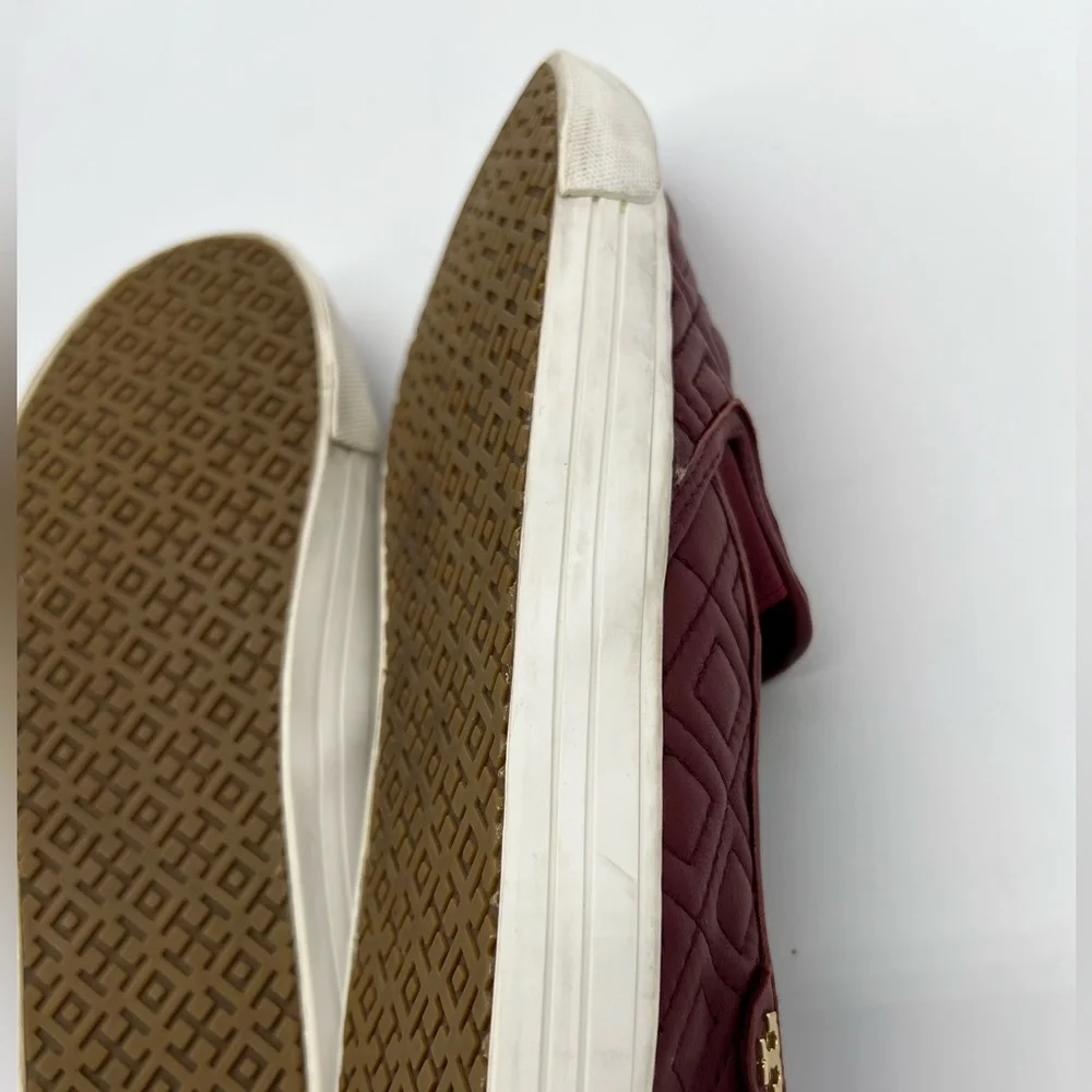 Tory Burch Womens Quilted Slip-On Sneakers Burgundy Wine Size 9 - Picture 12 of 14